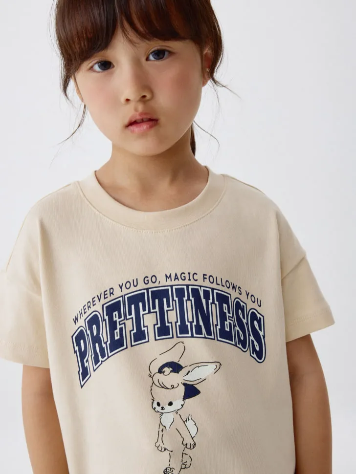 Футболка оверсайз с принтом для девочек, бежевый, арт. 1862