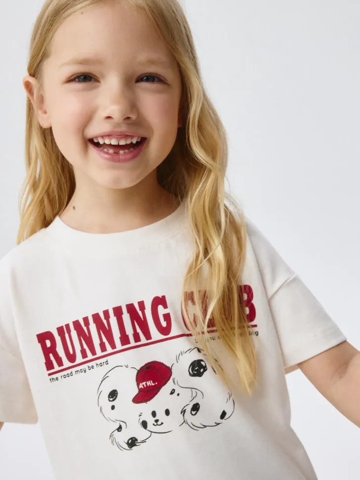 Футболка оверсайз с принтом для девочек, бежевый, арт. 1865