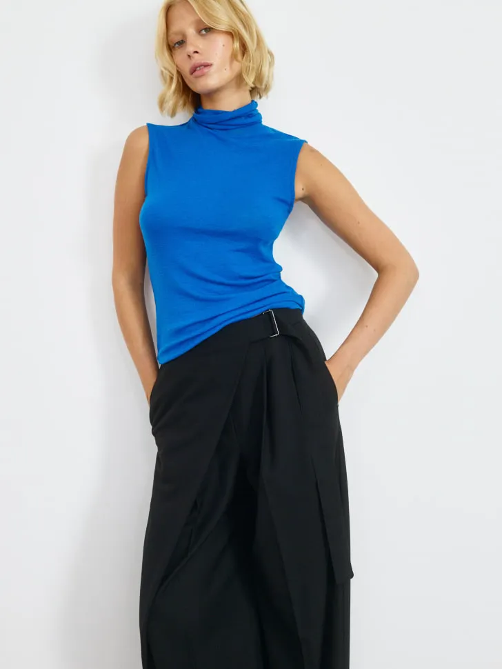 Топ с воротником-гольф из шерсти, синий, арт. 1923