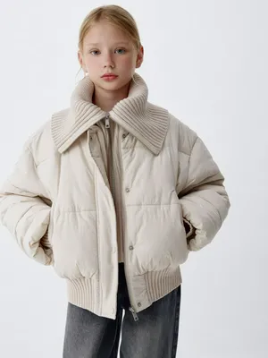 Короткая куртка с вязаным воротником для девочек, арт. 1943