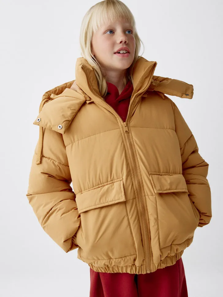 Короткая куртка с капюшоном для девочек, желтый, арт. 1954