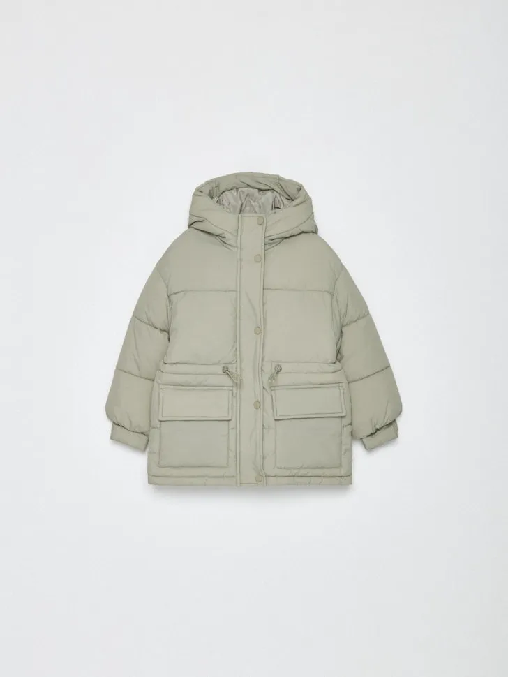 Стеганая куртка с кулиской на талии для девочек, хаки, арт. 1960