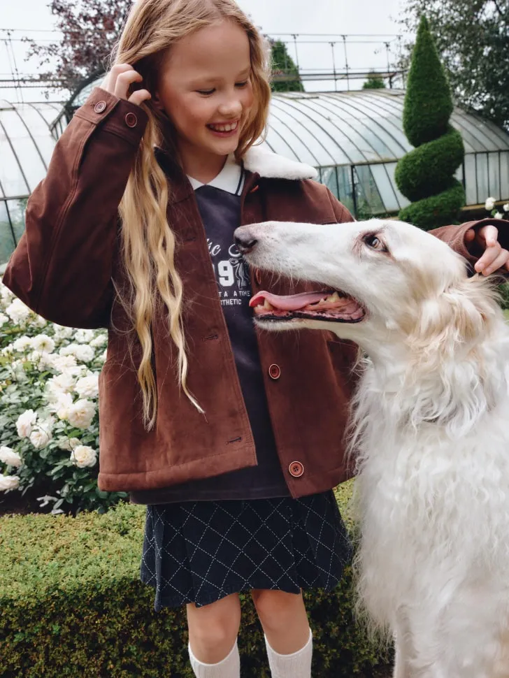 Замшевая куртка с меховым воротником для девочек, коричневый, арт. 1964