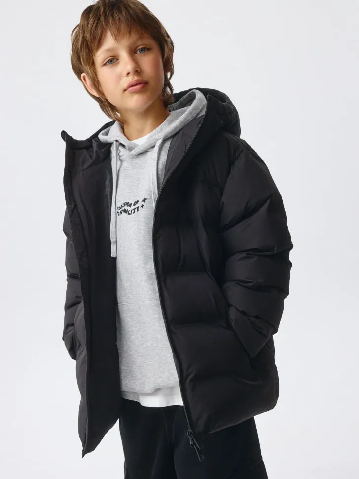 Дутая куртка с капюшоном для мальчиков, черный, арт. 1970