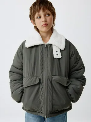 Куртка с меховым воротником детская, хаки, арт. 1974