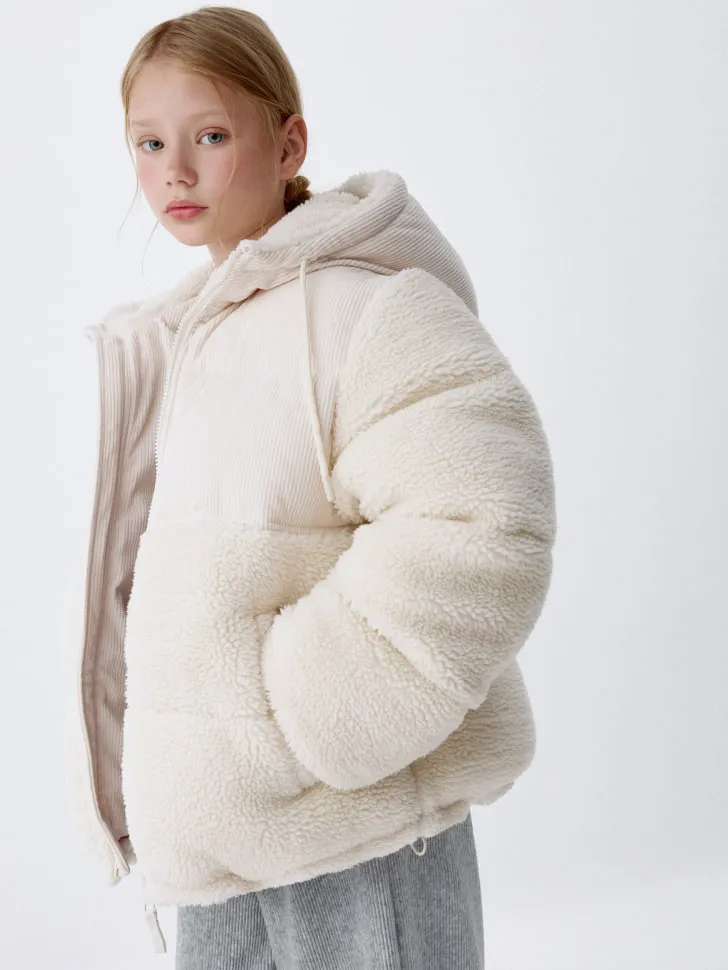 Комбинированная дутая куртка для девочек, бежевый, арт. 1992