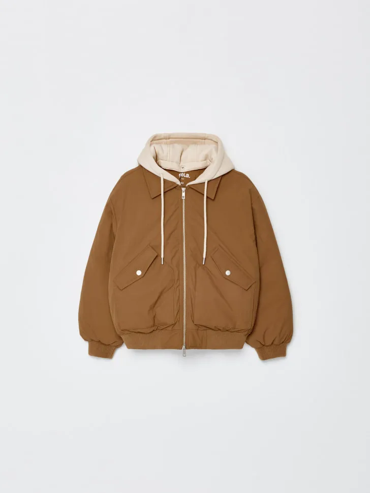 Бомбер оверсайз с трикотажным капюшоном детский, коричневый, арт. 2005