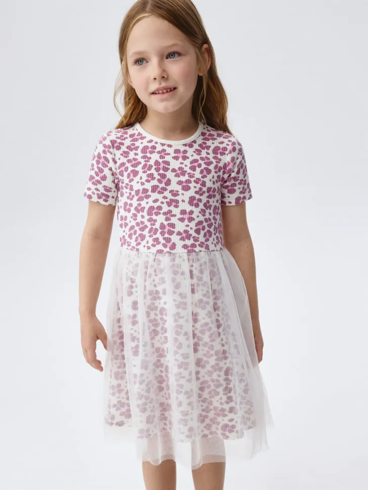 Платье с юбкой из сетки для девочек, разноцветный, арт. 2020