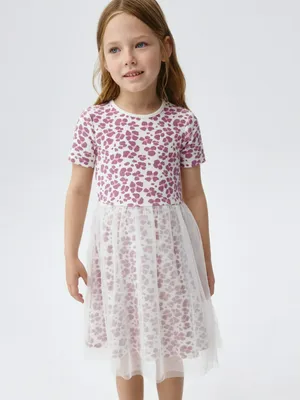 Платье с юбкой из сетки для девочек, разноцветный, арт. 2020