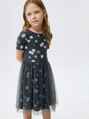 Платье с юбкой из сетки для девочек, серый, арт. 2023