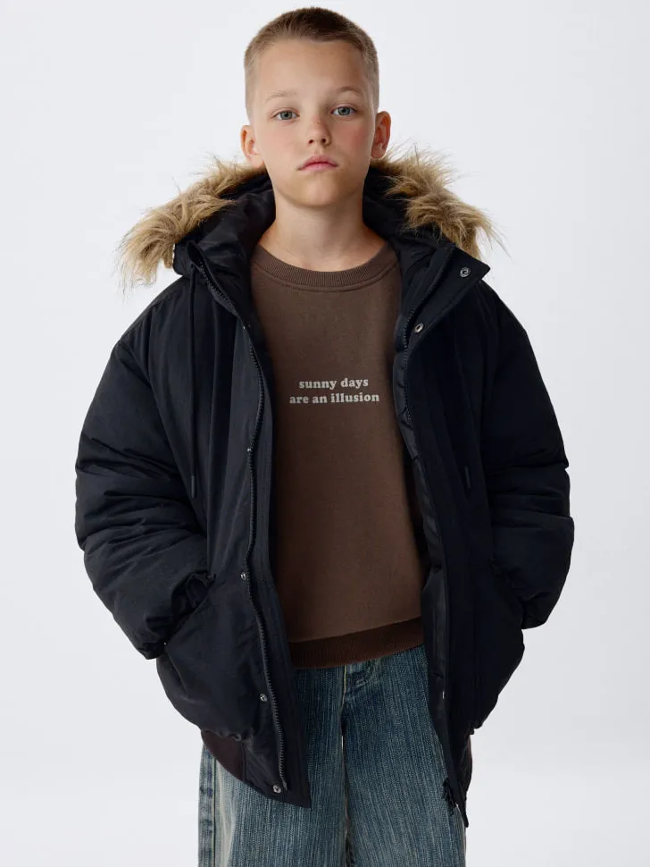 Утепленный бомбер оверсайз детский, черный, арт. 2061