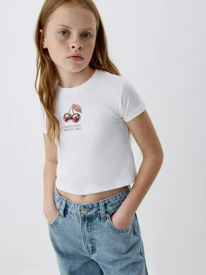 Приталенная футболка с принтом и стразами для девочек, арт. 2094