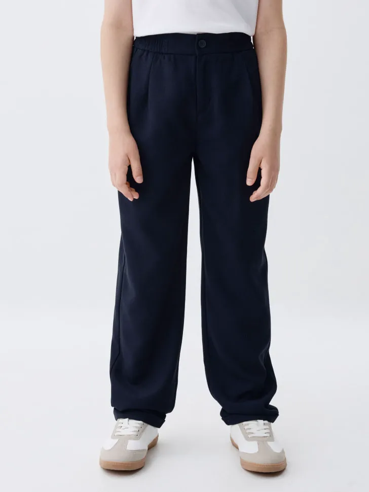 Костюмные прямые брюки на резинке, синий, арт. 2131