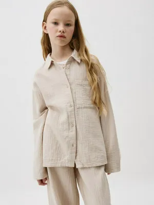 Рубашка оверсайз из муслина для девочек, арт. 2156