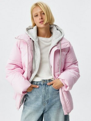 Куртка оверсайз с трикотажным капюшоном, розовый, серый, арт. ART-001