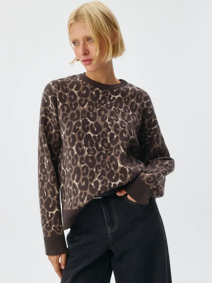 Вязаный джемпер с леопардовым принтом, разноцветный, арт. 2191