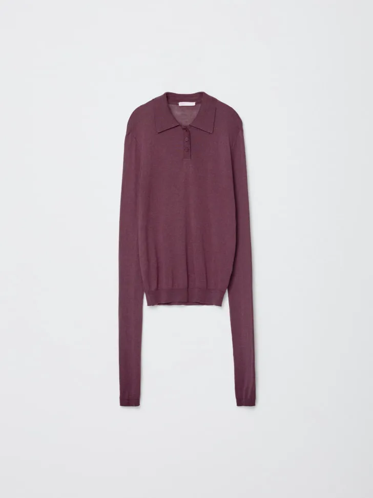 Вязаный лонгслив-поло SELA Young, бордовый, арт. 2208