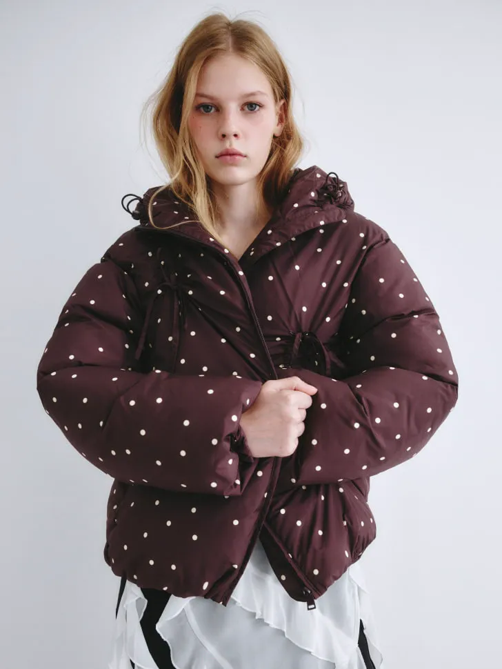 Дутая куртка в горошек SELA Young, бордовый, арт. 2231