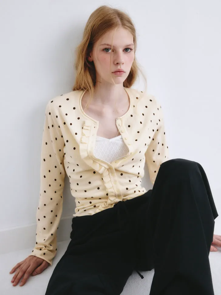 Вязаный кардиган в горошек, бежевый, арт. 2248