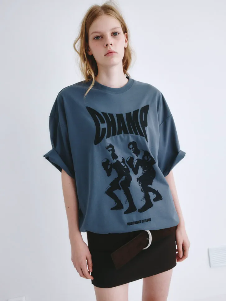 Футболка с принтом и вышивкой, синий, арт. 2257