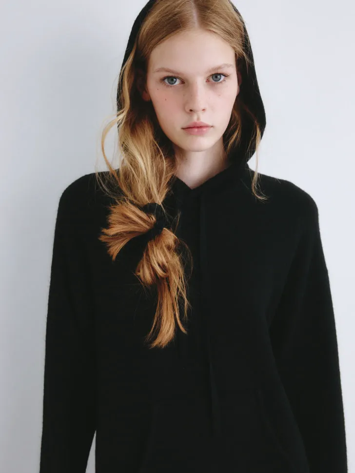 Вязаное худи с капюшоном, черный, арт. 2265