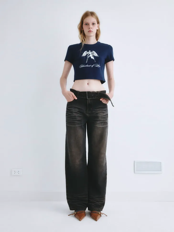 Джинсы barrel с ремнем, серый, арт. 2267