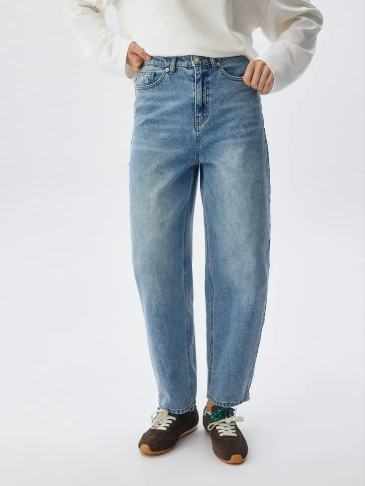 Укороченные джинсы banana с эффектом стирки, голубой, арт. 2282