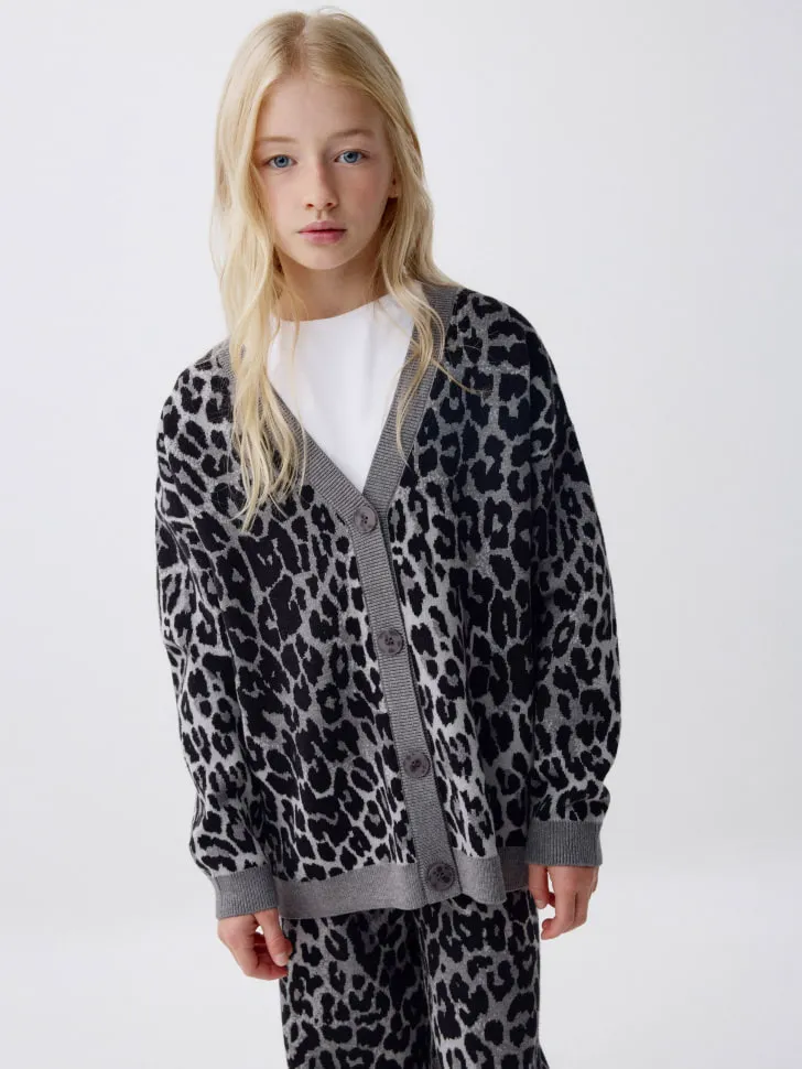 Вязаный кардиган с леопардовым принтом для девочек, разноцветный, арт. 2302