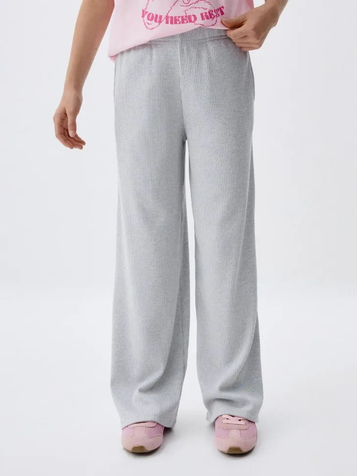 Широкие брюки в рубчик для девочек, серый, арт. 2303