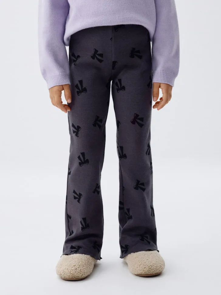 Трикотажные брюки клеш с принтом для девочек, серый, арт. 2305