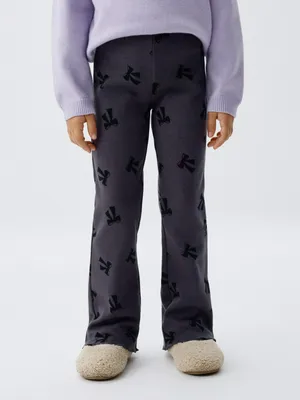 Трикотажные брюки клеш с принтом для девочек, арт. 2305