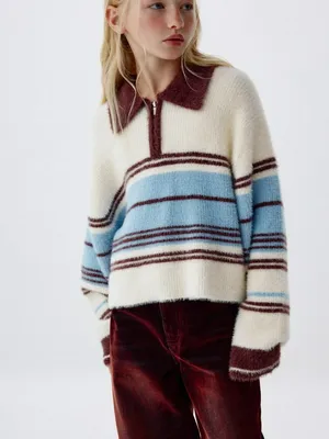 Пушистый джемпер с воротником для девочек, арт. 2313