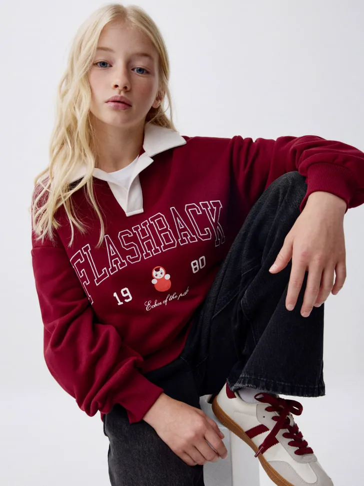 Свитшот с воротником для девочек, бордовый, арт. 2320