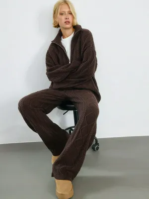 Вязаные брюки фактурной вязки с содержанием шерсти, арт. 2333