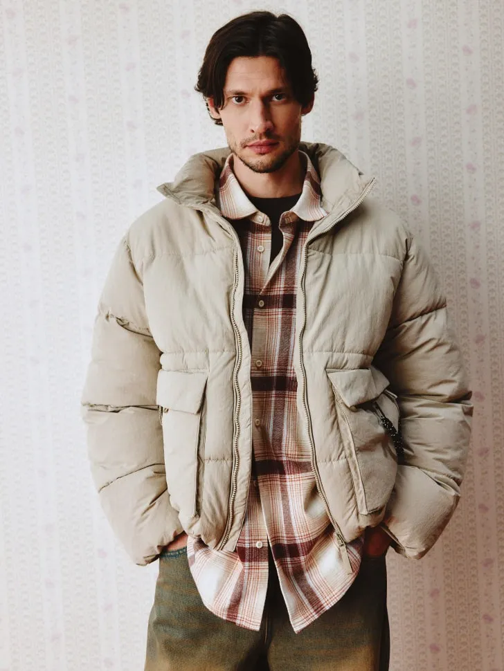 Стеганая утепленная куртка оверсайз, бежевый, арт. 2344