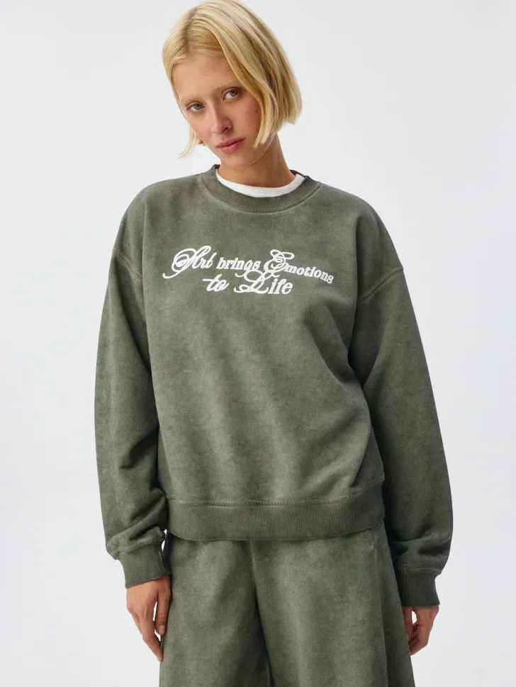 Свитшот оверсайз с эффектом состаренности, хаки, арт. 2354