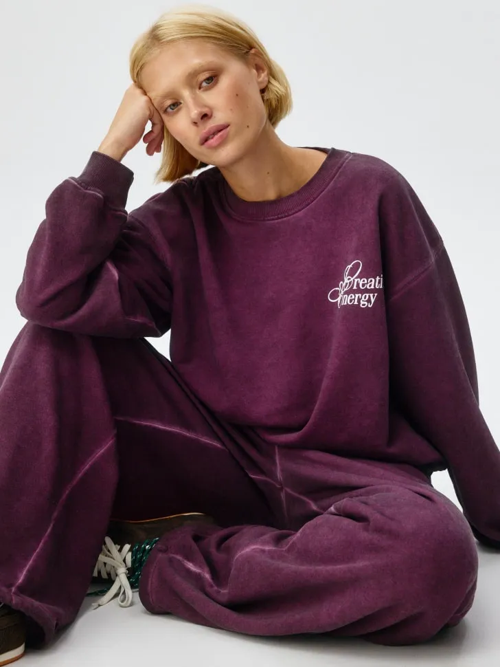 Свитшот оверсайз с эффектом состаренности, бордовый, арт. 2355