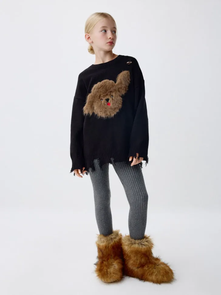 Вязаный джемпер в стиле гранж для девочек, черный, арт. 2359