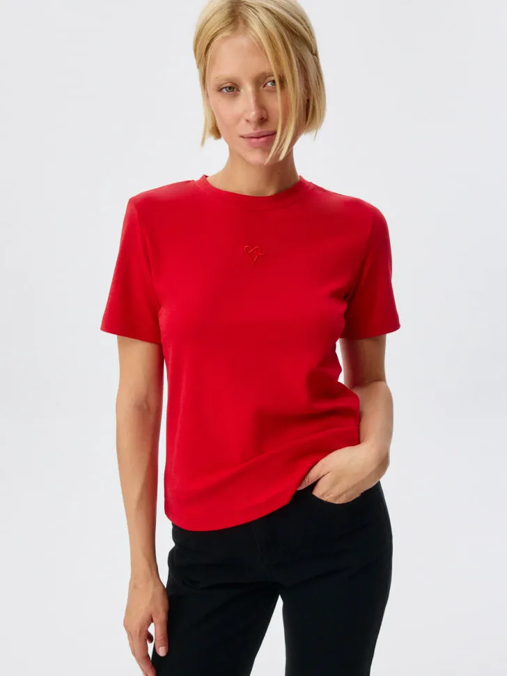 Футболка с вышивкой из интерлока, красный, арт. 2363