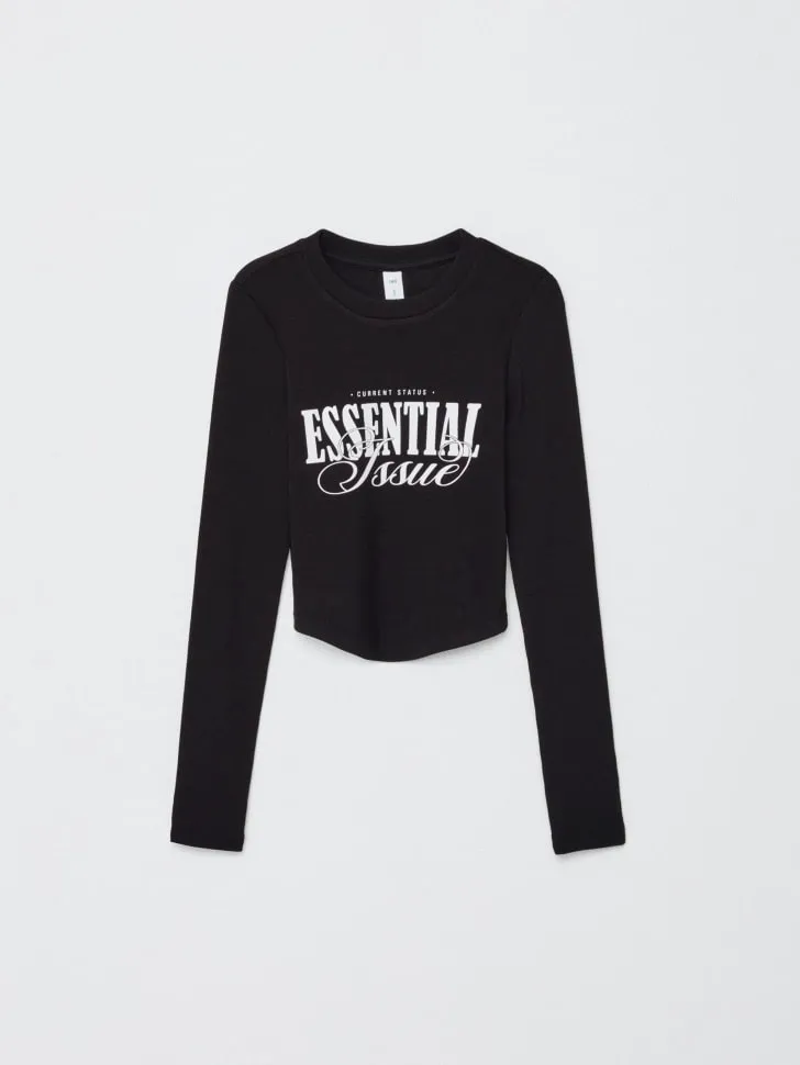 Лонгслив с асимметричным подолом для девочек, черный, арт. 2366