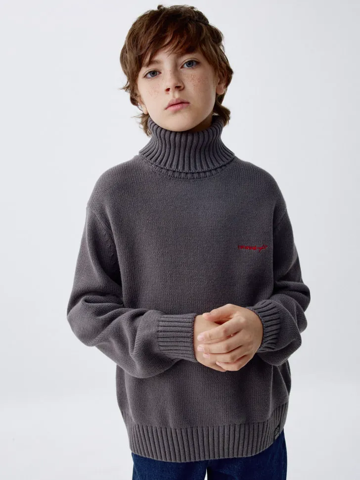 Вязаный свитер с принтом для мальчиков, серый, арт. 2371