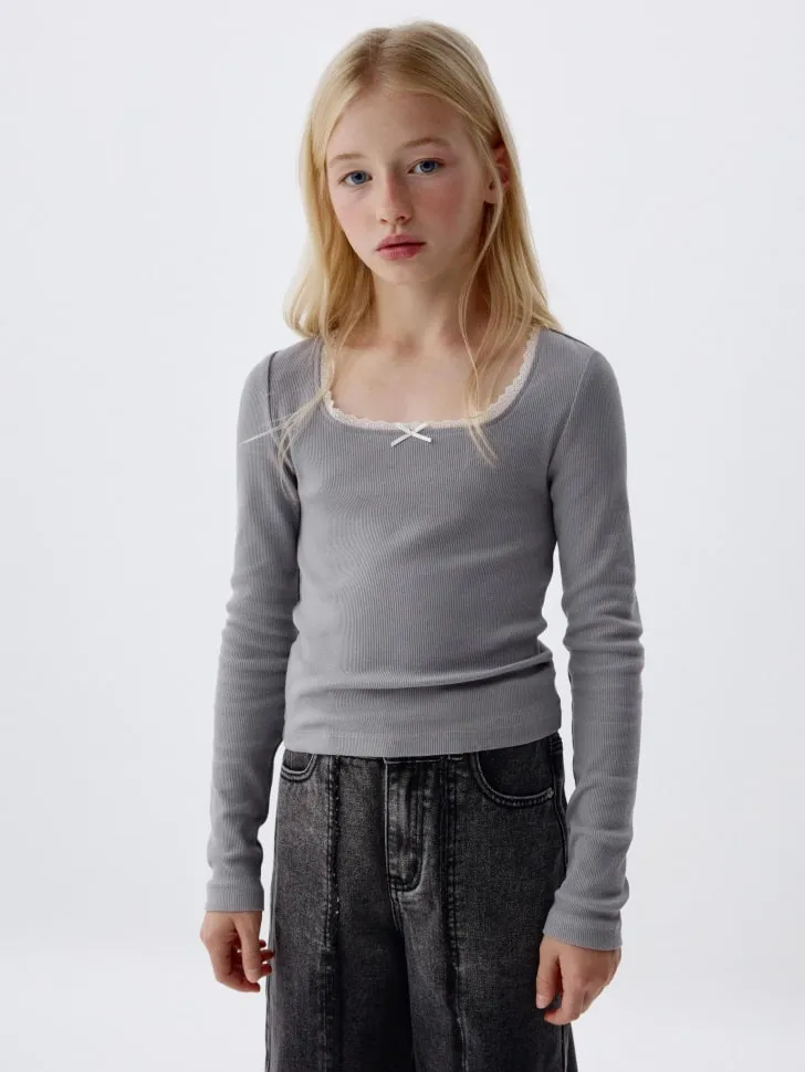 Облегающий лонгслив для девочек, серый, арт. 2382