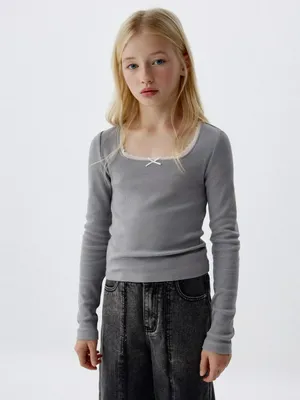 Облегающий лонгслив для девочек, серый, арт. 2382
