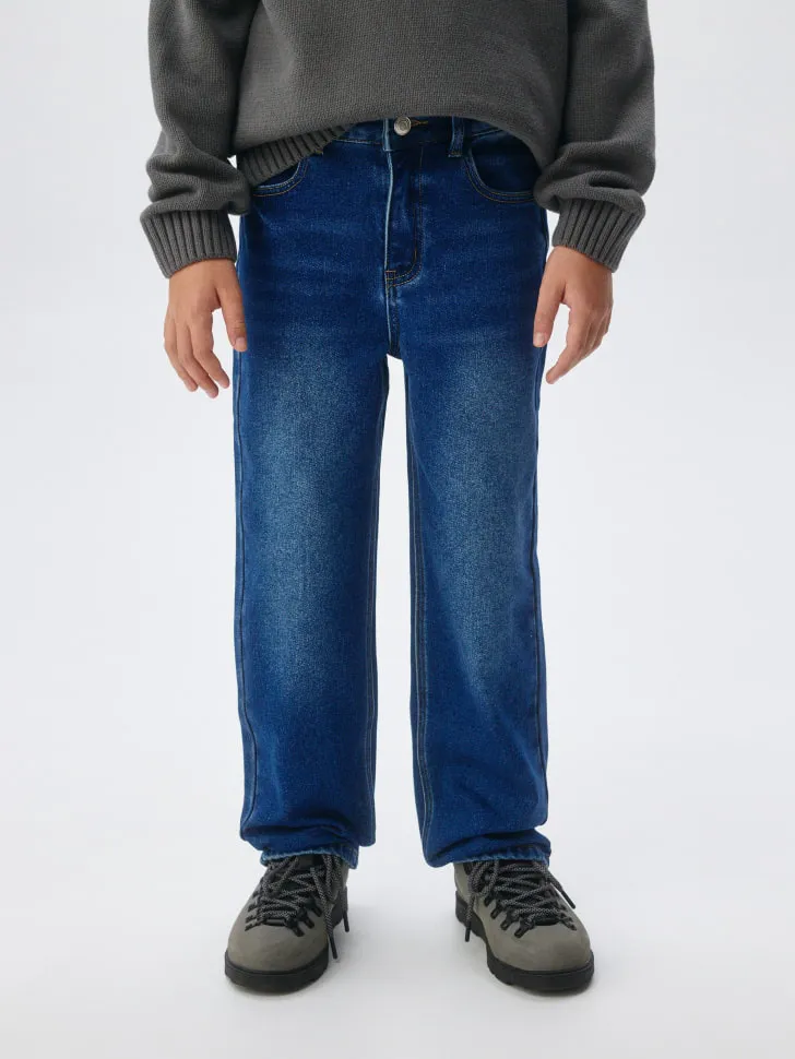 Утепленные джинсы Straight для мальчиков, синий, арт. 2424