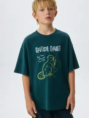 Футболка оверсайз с принтом детская, зеленый, арт. 2426