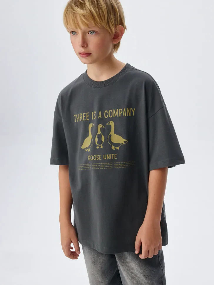 Футболка оверсайз с принтом детская, серый, арт. 2450