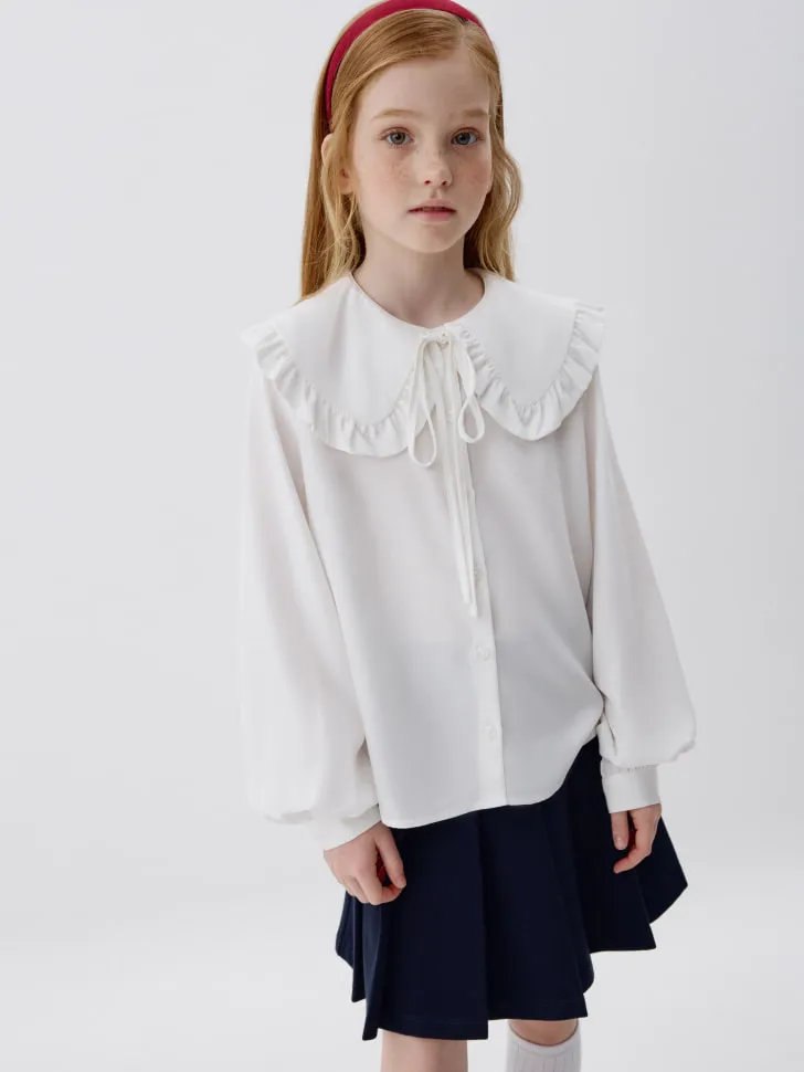 Блузка из смесового модала с нарядным воротником для девочек, белый, арт. 2453