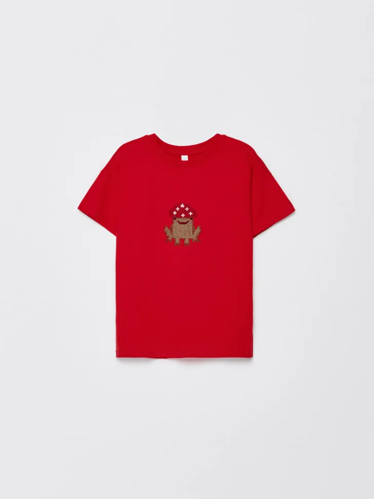 Футболка с вышивкой для девочек, красный, арт. 2480
