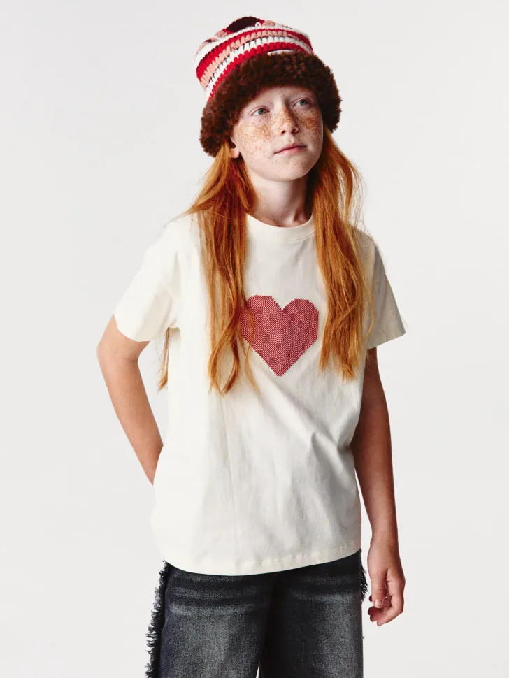 Футболка с вышивкой для девочек, бежевый, арт. 2482