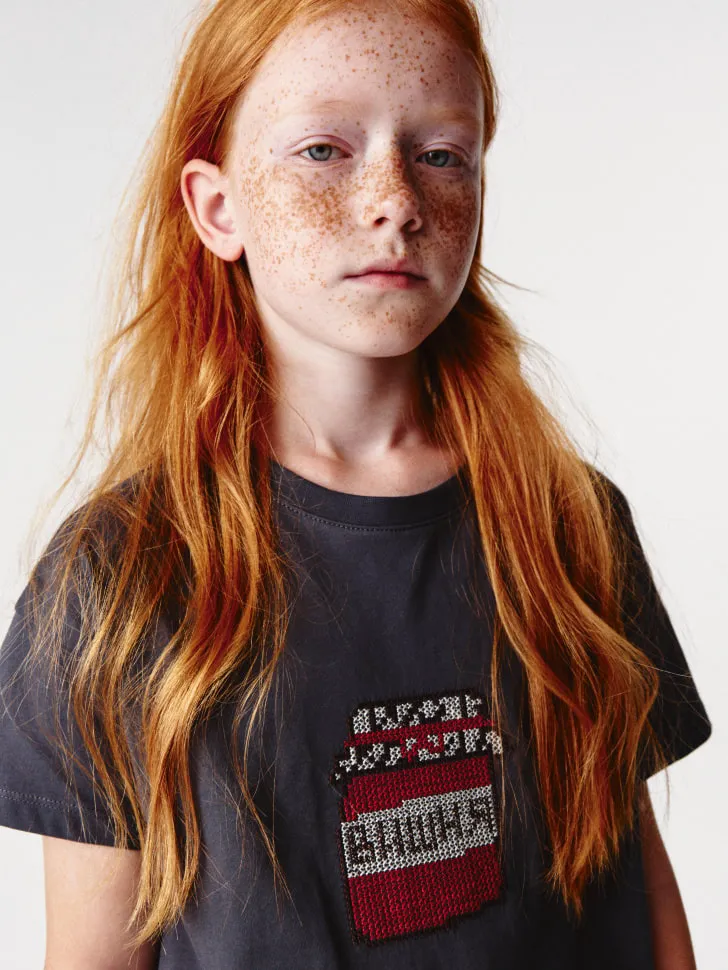 Футболка с вышивкой для девочек, серый, арт. 2483